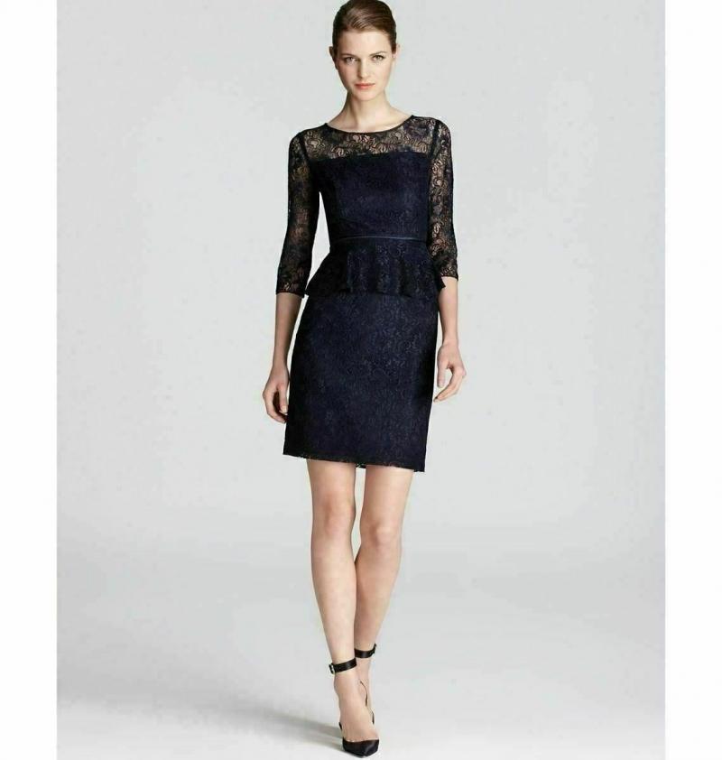 ADRIANNA PAPELL US2 UK6 Peplum Lace Sheath Dress in Navy Work